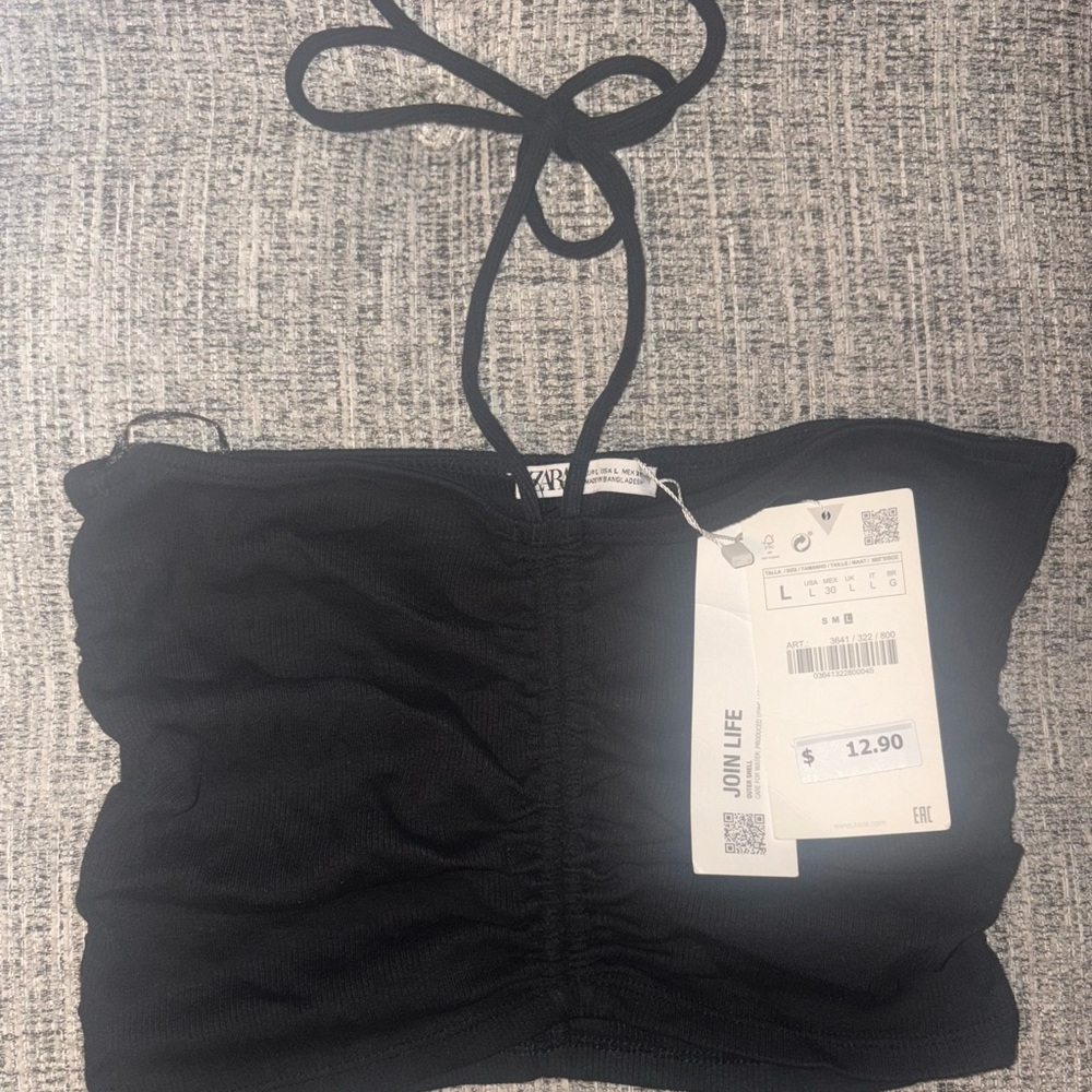 Zara Black Ruched Strapless Top Mini Skirt Set - Picture 2 of 3